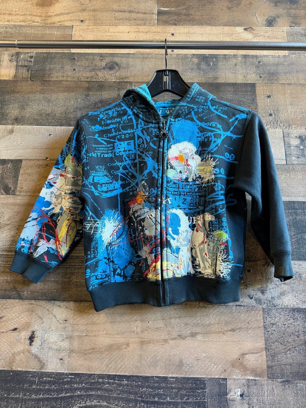 Request Kids Zip Up Hoodie Sweatshirt NYC City Map Graffiti Dalmatians -Size 5/6